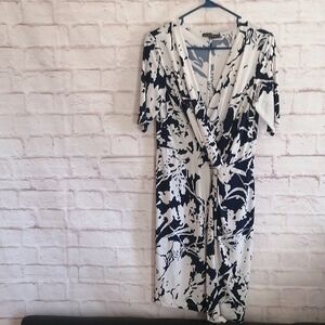 Adrianna Papell Blue and White Patterned Dress